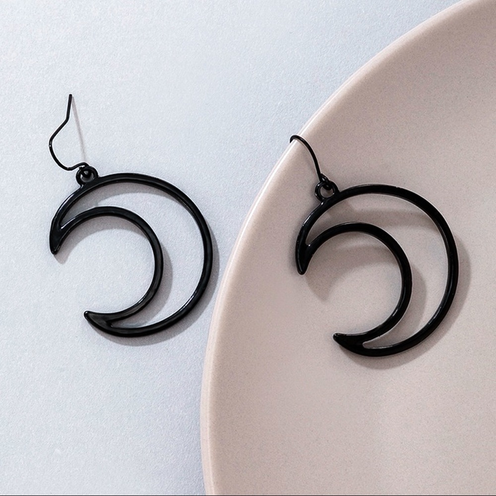 Black Hollow Crescent Moon Drop Earrings